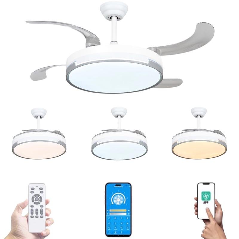 Ventilador de techo 72W con luz LED 36W+DC36W en 3 Temperaturas de Luz con Mando a Distancia -Motor DC Eficiente y Silencioso, 3 tonalidades, aspas desplegables retráctiles, 6 velocidades, control remoto, memoria, temporizador - Image 2